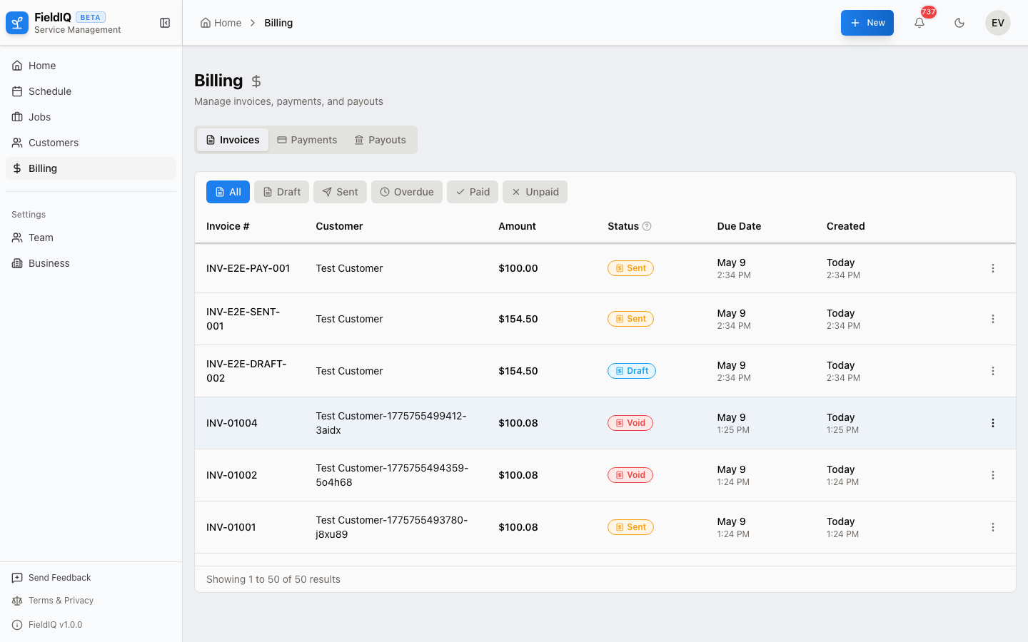 FieldIQ professional invoicing with payment tracking