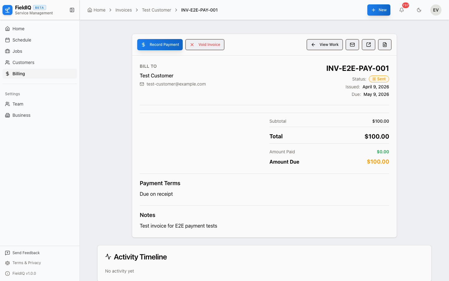 Send an invoice and get paid in FieldIQ
